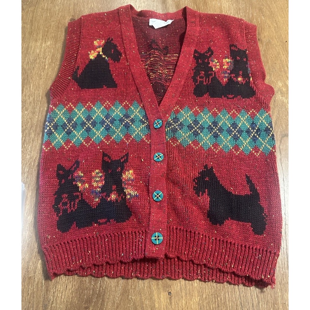 Vintage 90's Sweater Loft Scottie Dog Knit Sweater Vest Argyle Size M